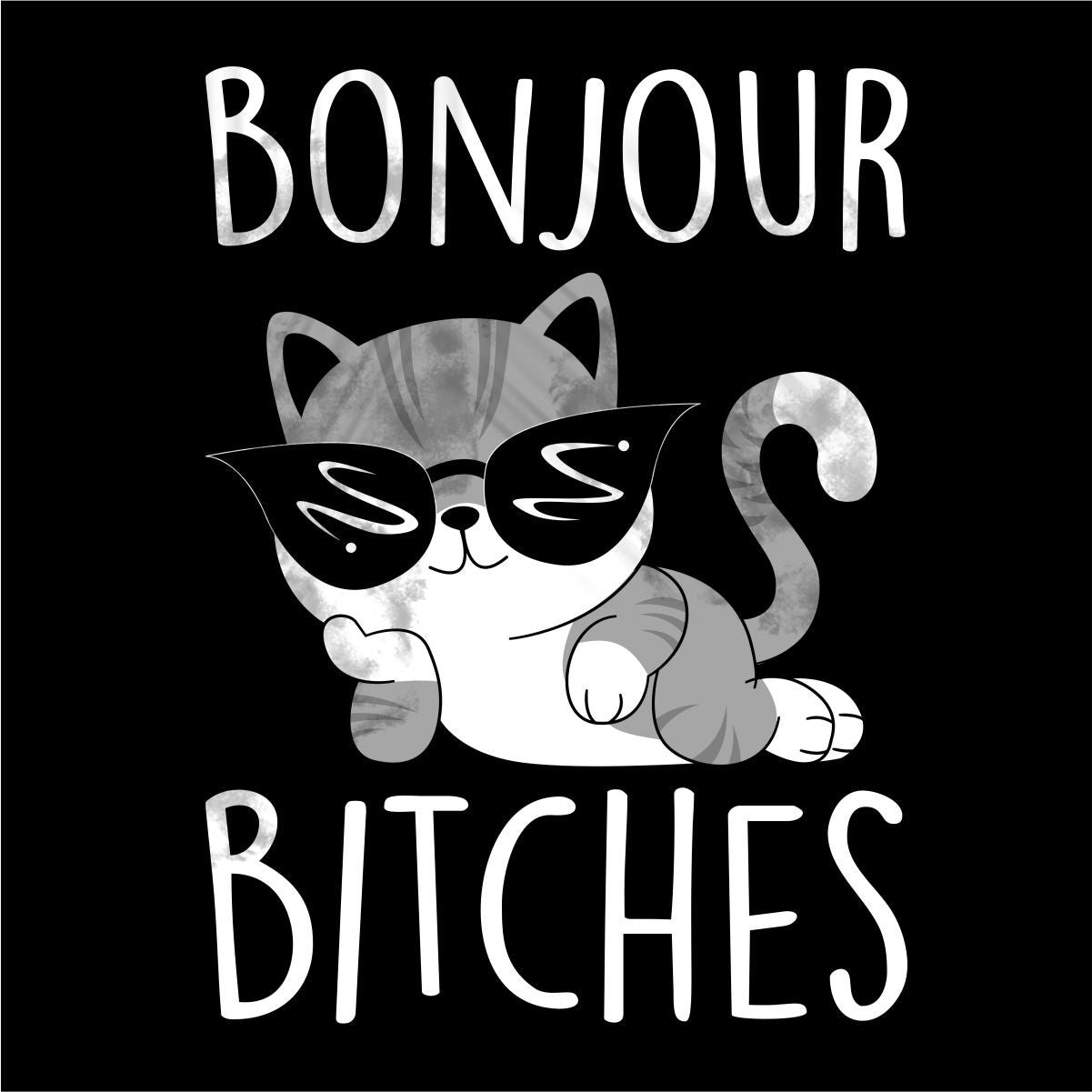 Must UNISEX dressipluus ilma kapuutsita "Bonjour bitches"