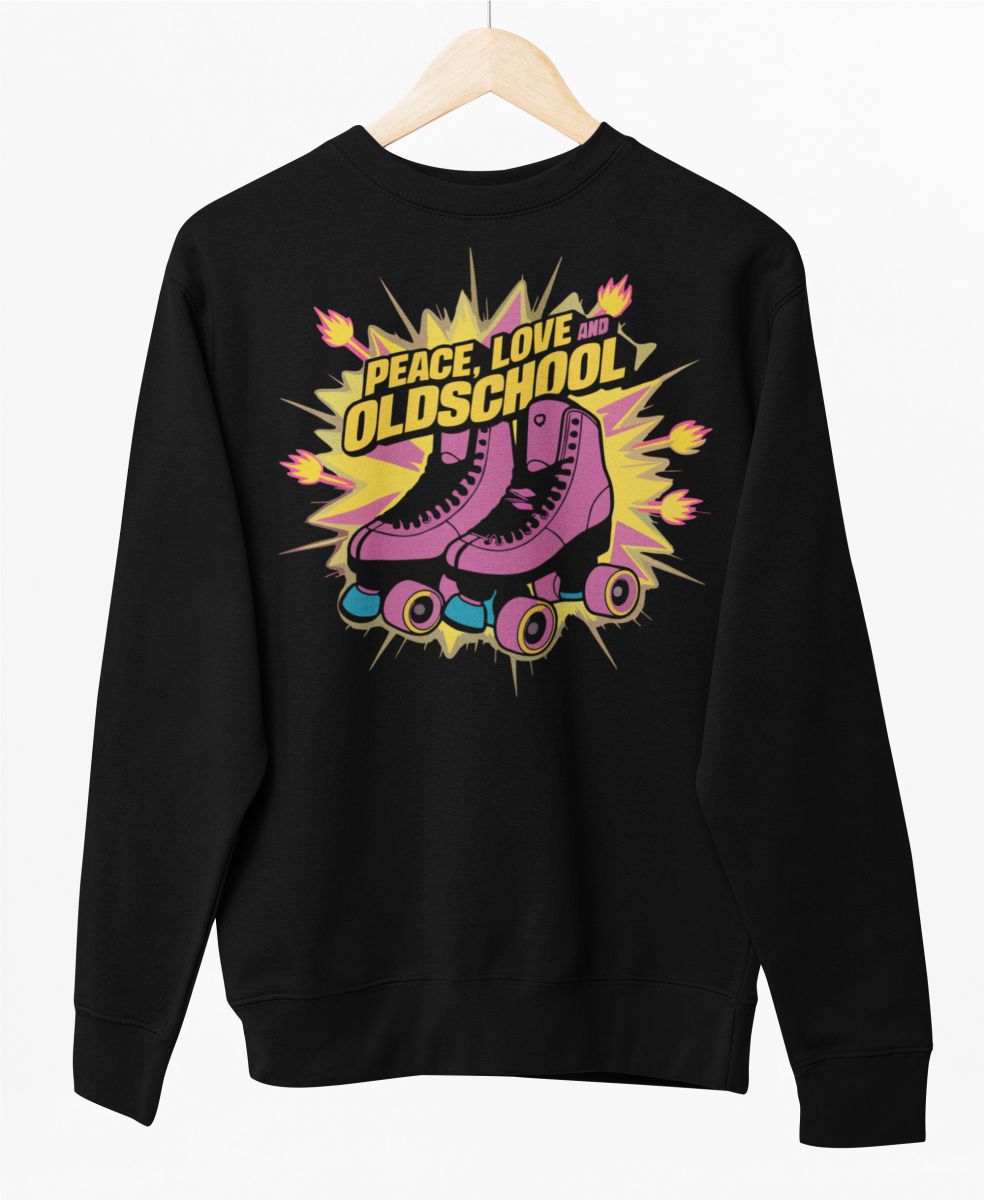Must UNISEX dressipluus ilma kapuutsita "Peace, love and oldschool"