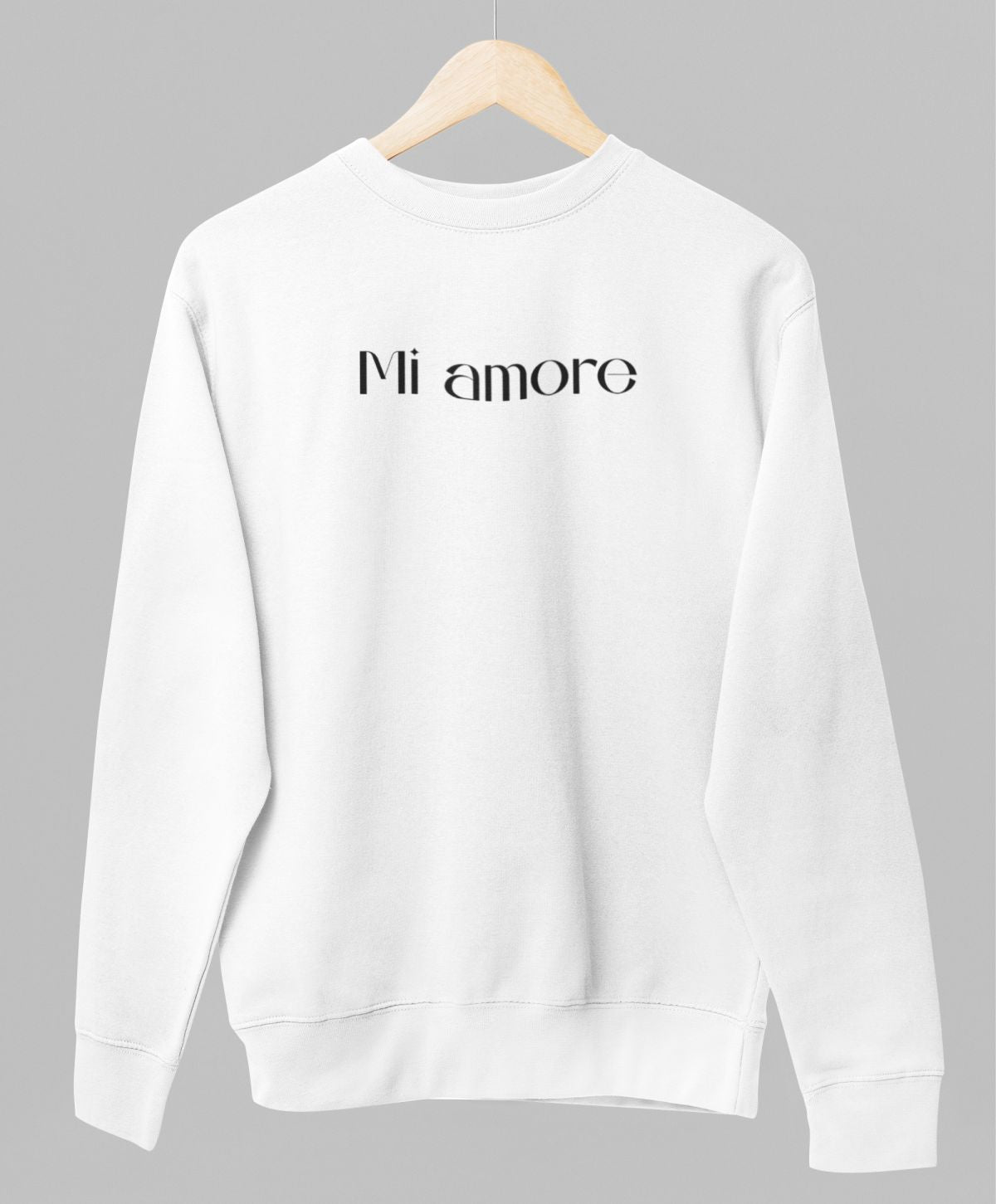 Valge UNISEX dressipluus ilma kapuutsita "Mi amore"