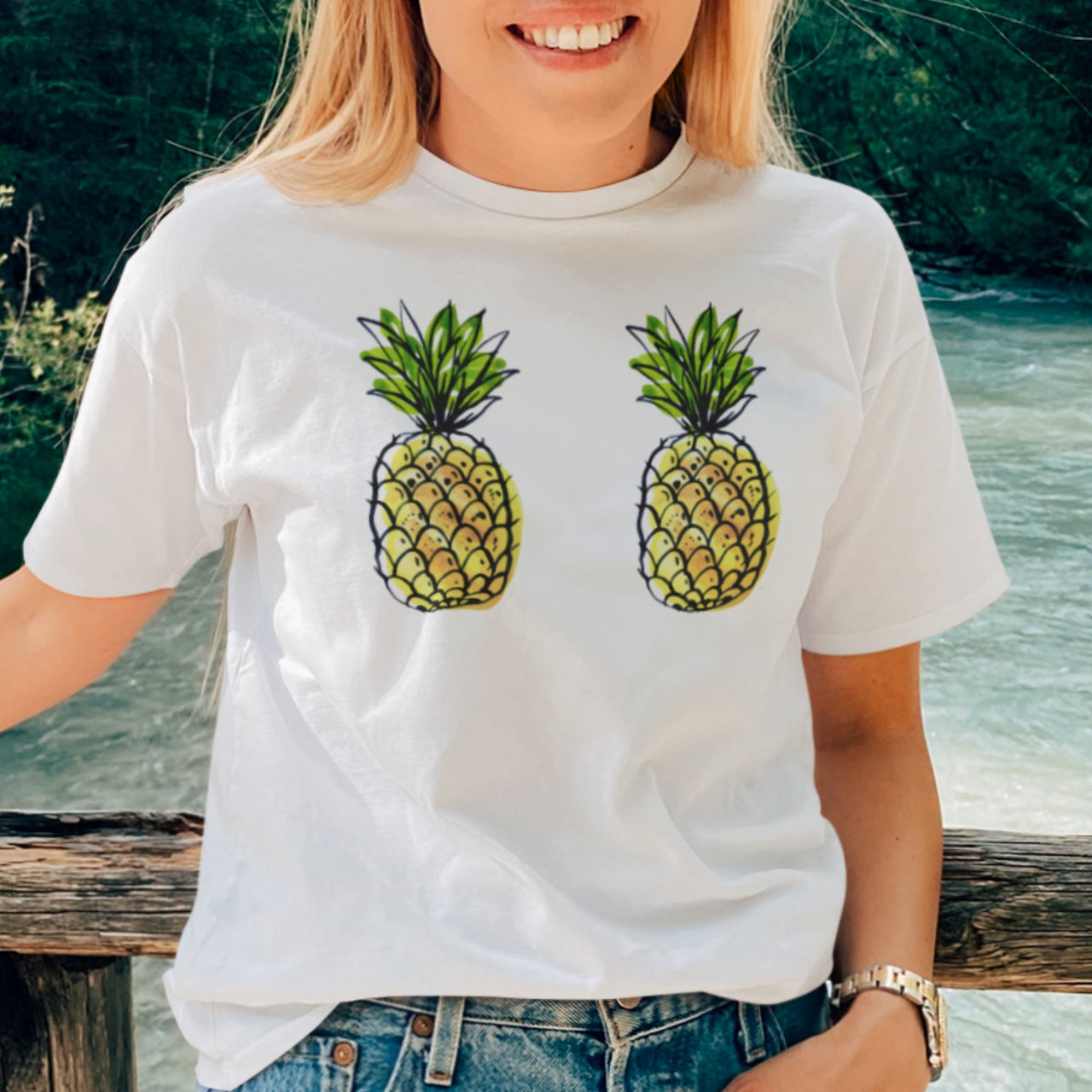 Valge UNISEX T-särk Ananassid