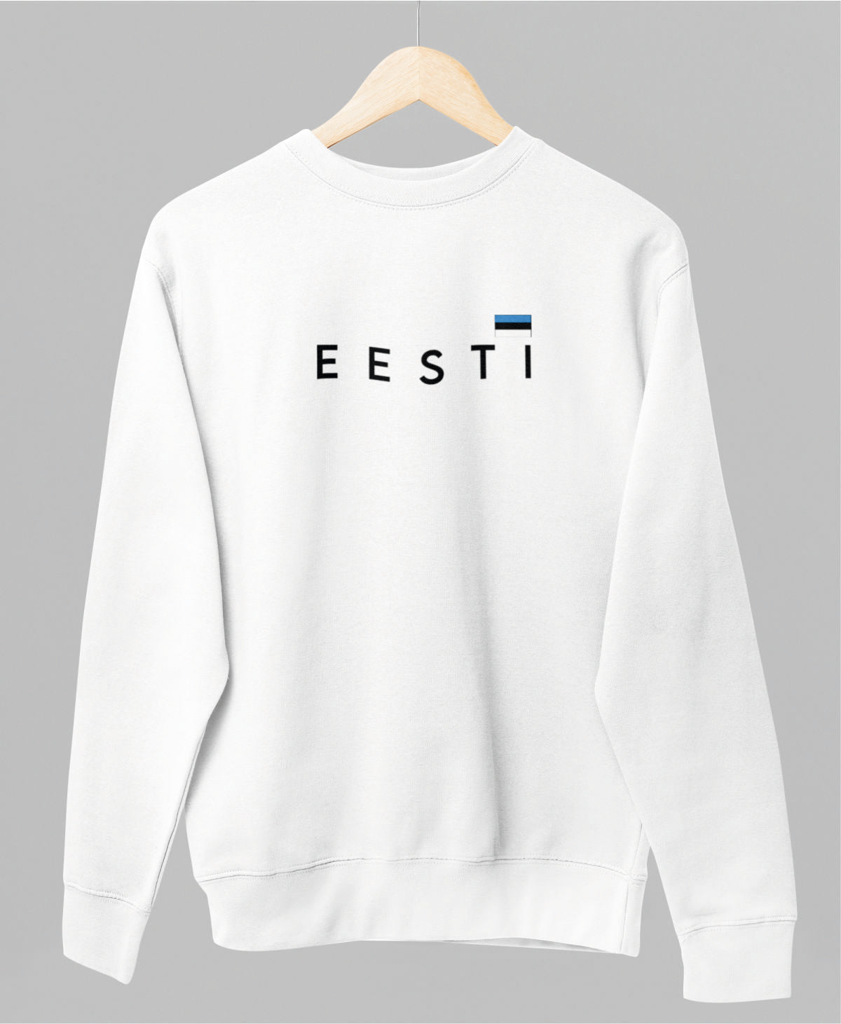 Valge UNISEX dressipluus ilma kapuutsita "Eesti väikese lipuga"