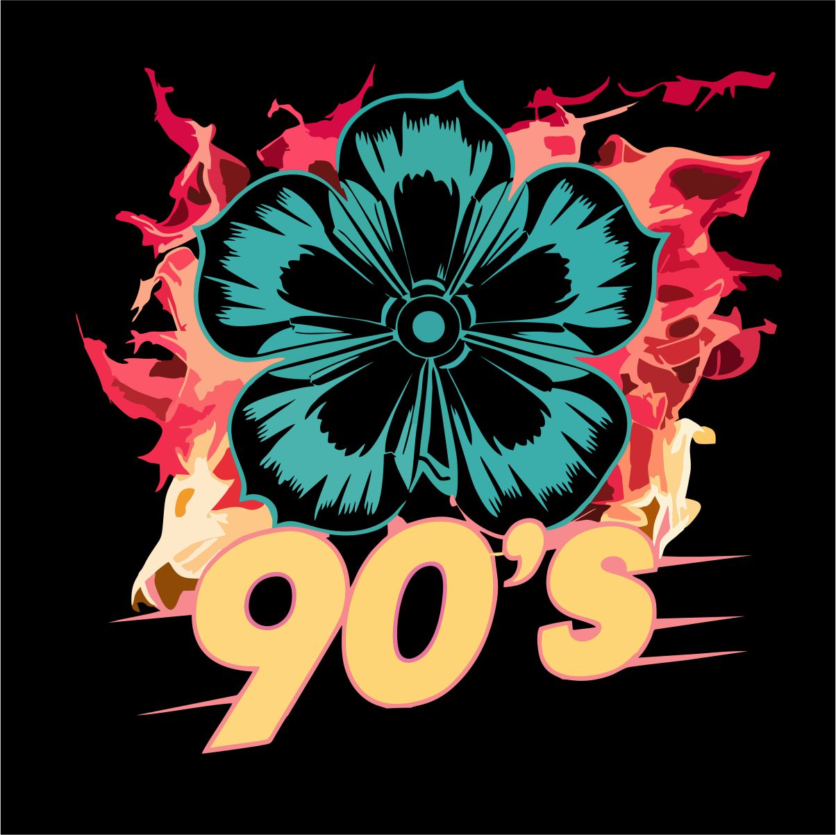 Mustad UNISEX T-särgid "90's flower"