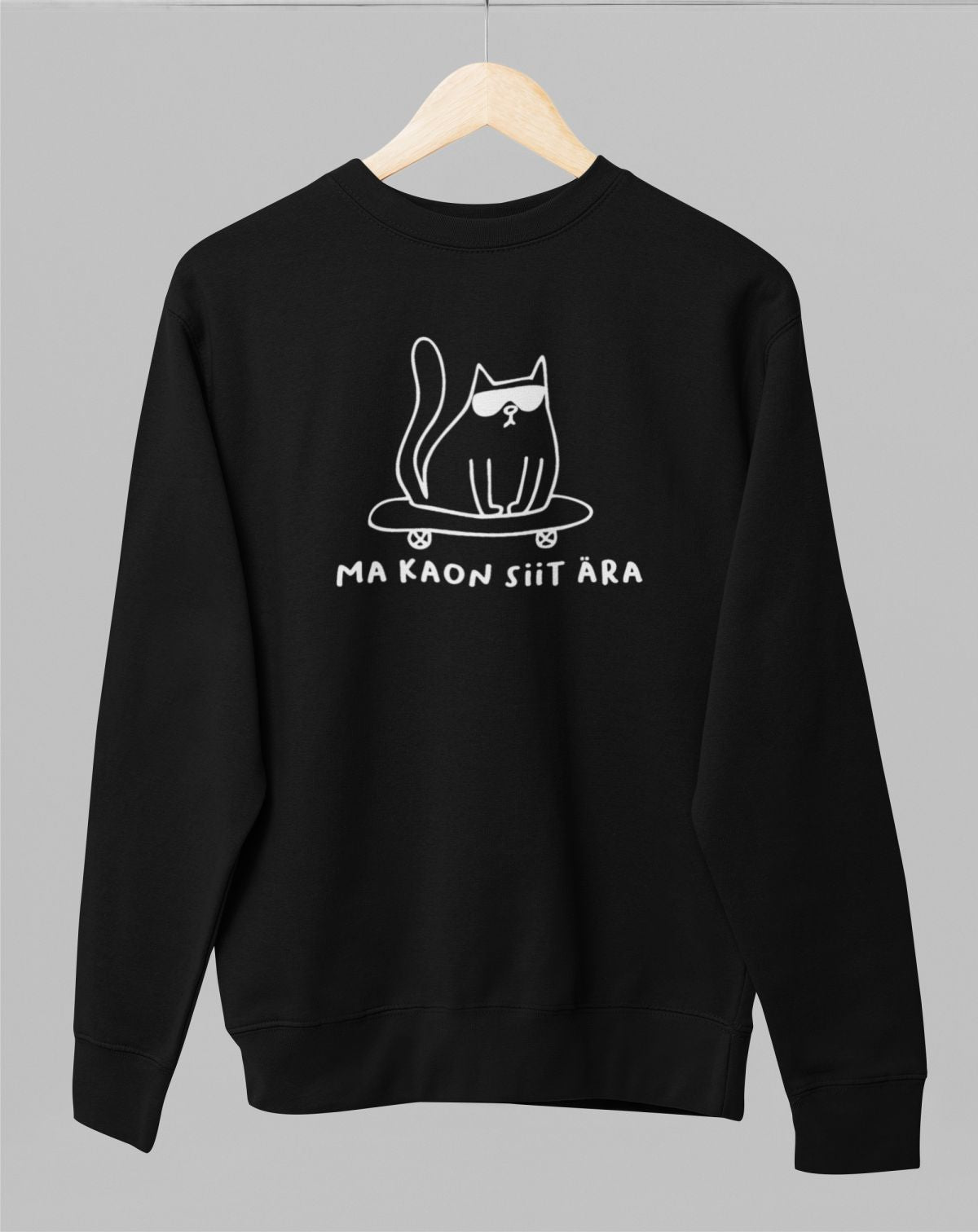 Must UNISEX dressipluus ilma kapuutsita "Ma kaon siit ära"