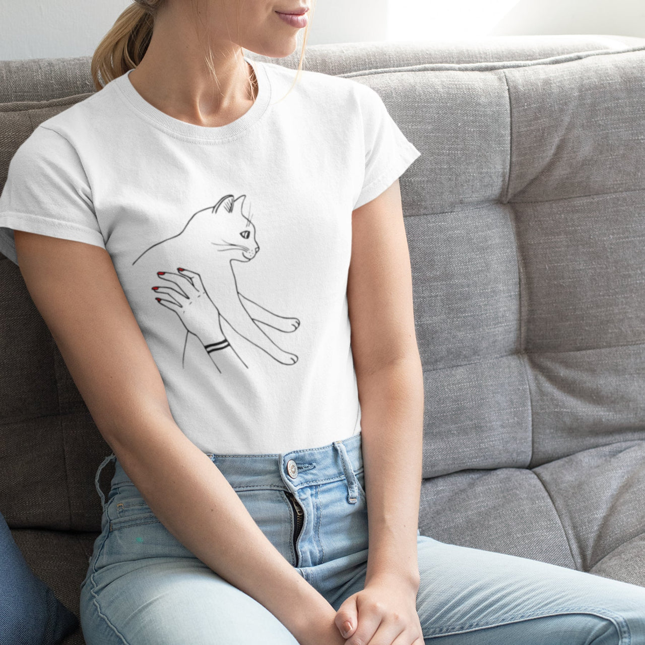Valge UNISEX T-särk Kass