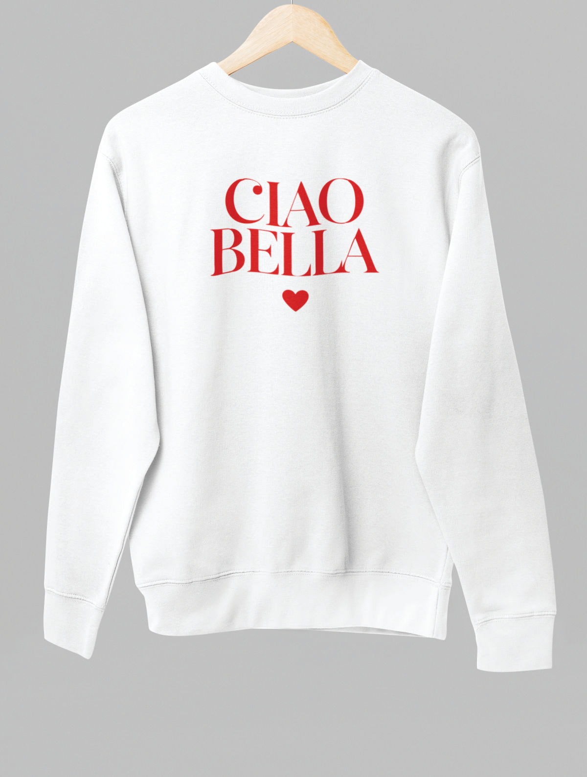 Valge UNISEX dressipluus ilma kapuutsita "CIAO BELLA"