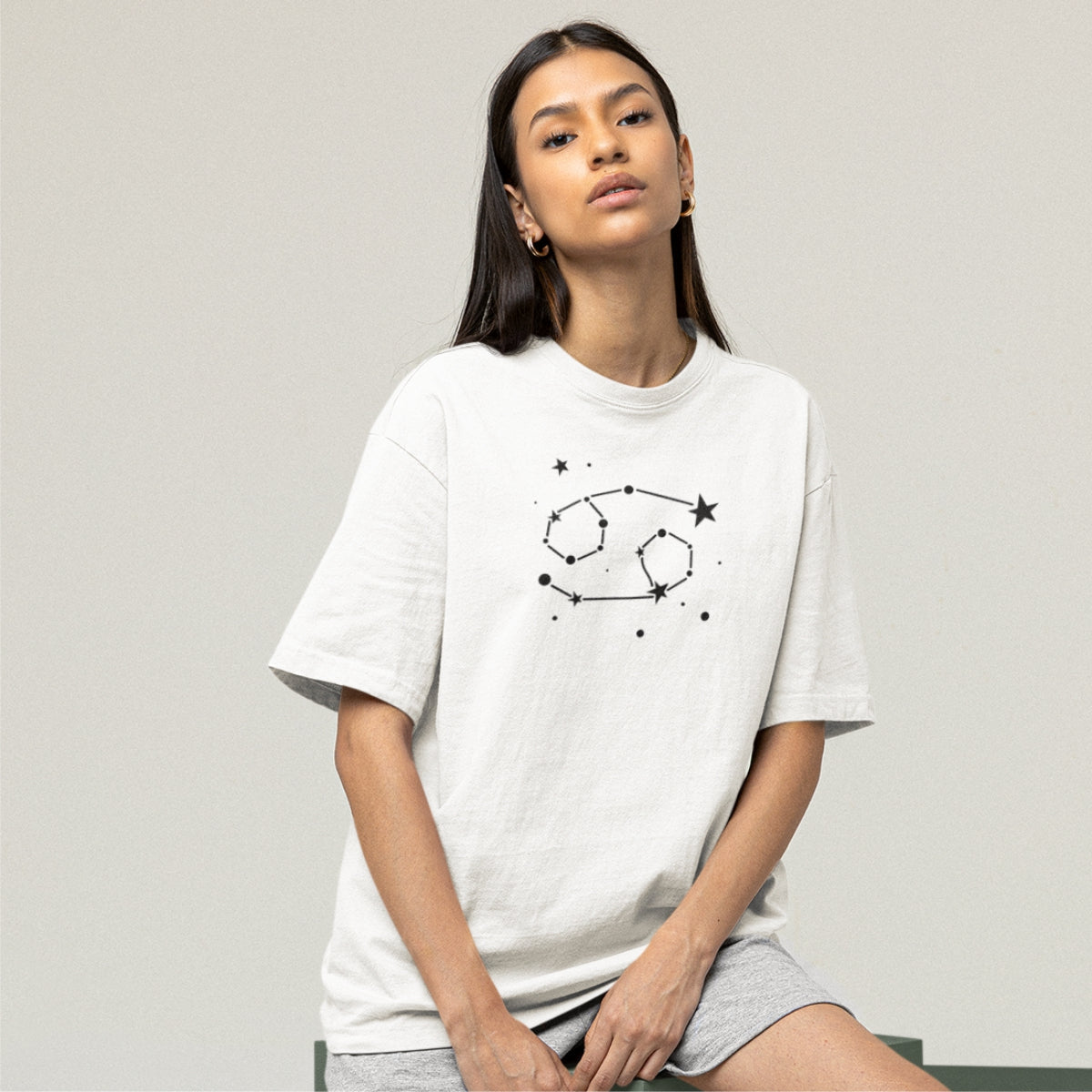 Valge UNISEX T-särk Tähtkuju Vähk