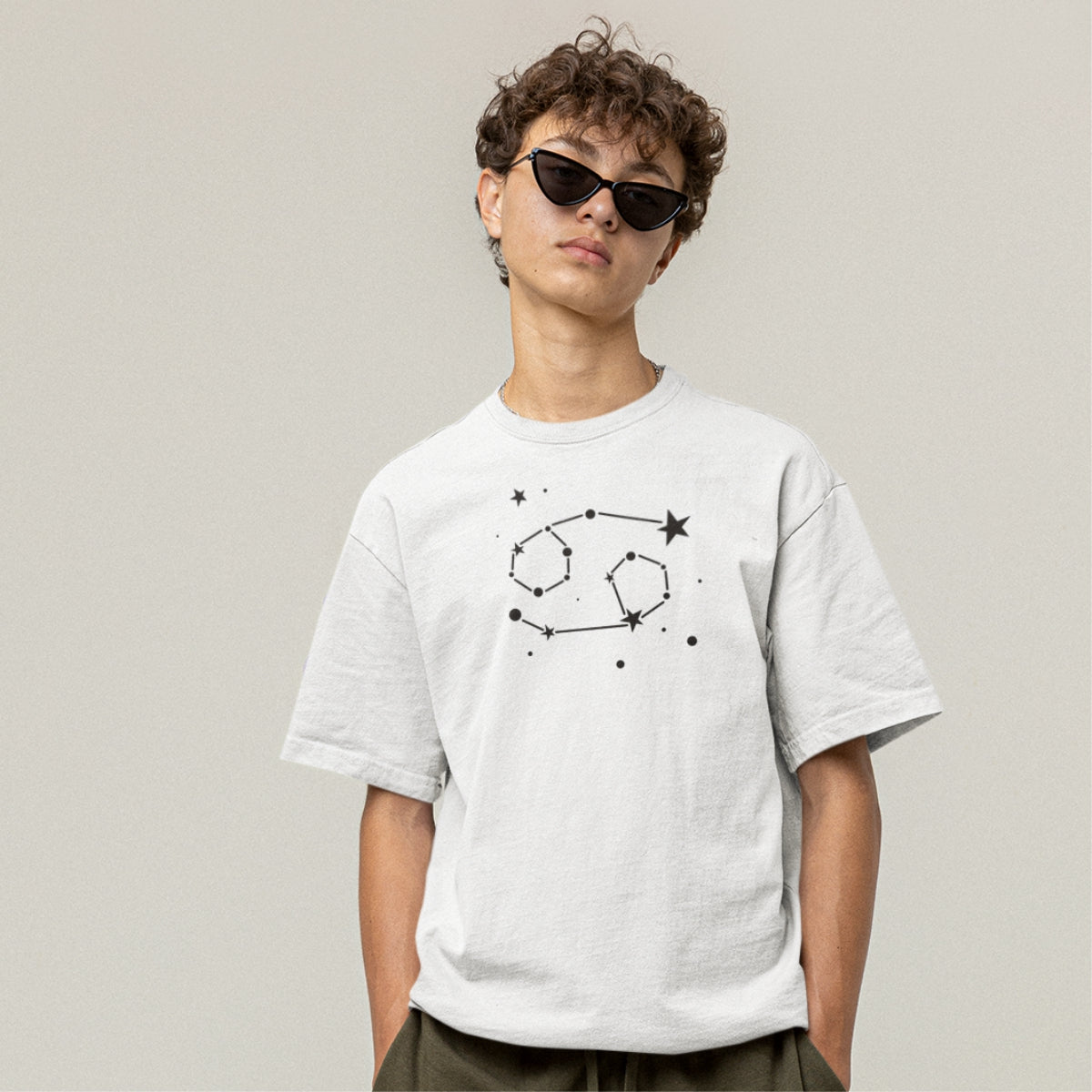 Valge UNISEX T-särk Tähtkuju Vähk